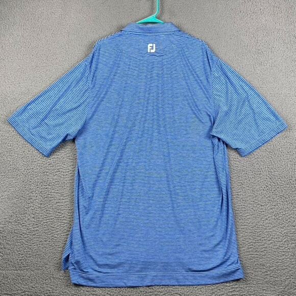 Footjoy Fj Golf Polo Shirt Men's Large Blue Striped Athletic Performance Causal - Picture 10 of 11